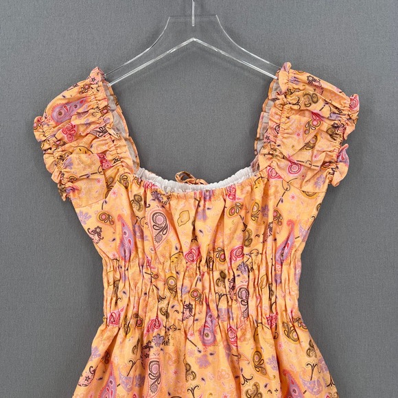 CHARLIE HOLIDAY Marley Mini Dress Womens 6 Orange Paisley Short Sleeve Linen NEW - Picture 7 of 16